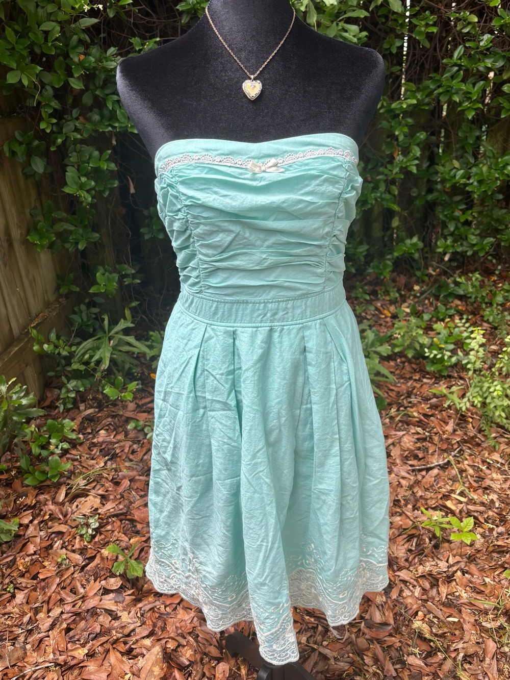 Romantic Coquette Strapless Lacy Teal Dress
